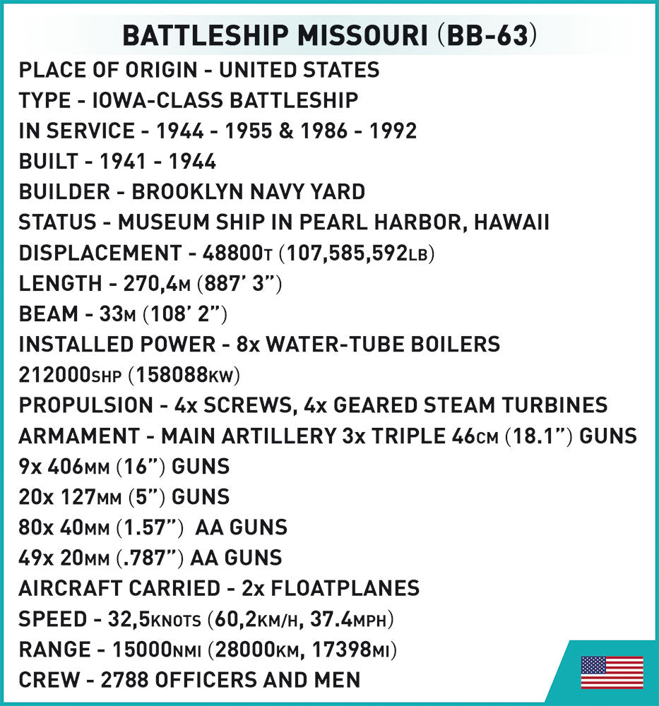 COBI WW2 Missouri Battleship